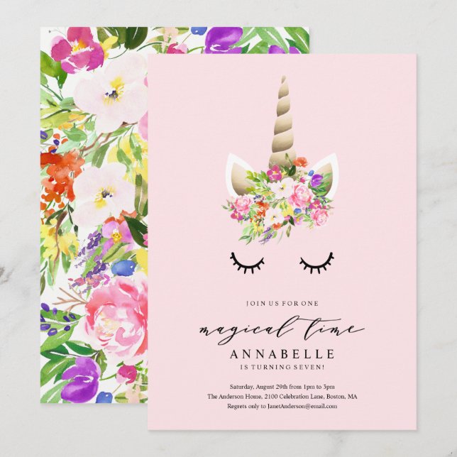 Magical Time Unicorn Birthday Invitation (Front/Back)