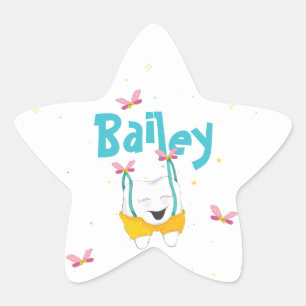 Magical Tooth in Suspenders Personalized in Blue Star Sticker