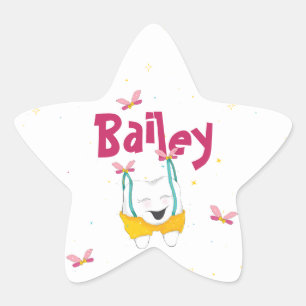 Magical Tooth in Suspenders Personalized in Pink Star Sticker