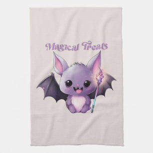 Magical Treats – Cute Purple Bat Halloween Kitchen Towel