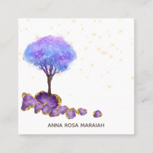 *~* Magical Tree Amethyst Jewels Gold Glitter Square Business Card