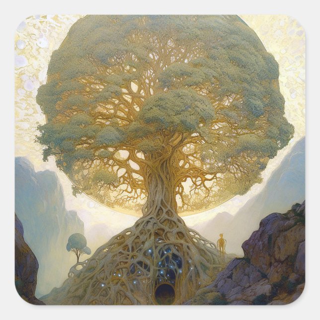 Magical Tree Of Life Surreal Nature Art Square Sticker (Front)