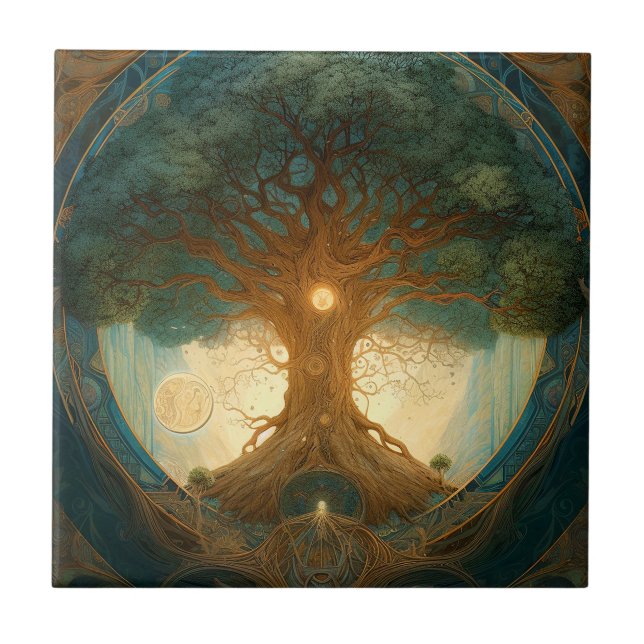 Magical Tree Of Life Surreal Nature Art Tile (Front)
