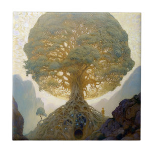 Magical Tree Of Life Surreal Nature Art Tile