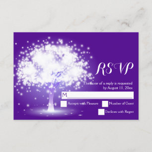 Magical tree, sparkling lights purple wedding RSVP Card