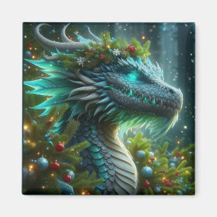 Magical Turquoise Christmas Dragon Magnet