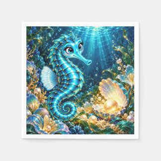 Magical Turquoise Seahorse & Golden Pearl Underwat Napkin