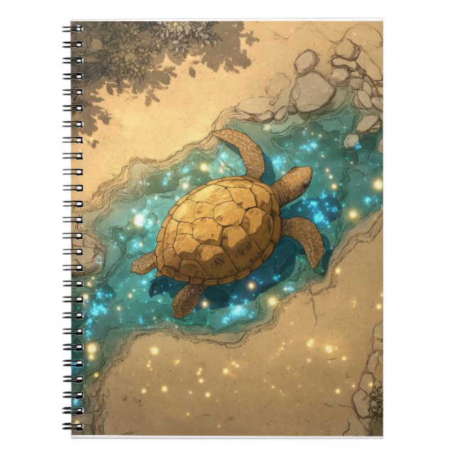 Magical Turtle in Sparkling Stream Notebook (Front)