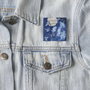 Magical Twilight Dance Dragonfly Cyanotype Pinback 2 Inch Square Button