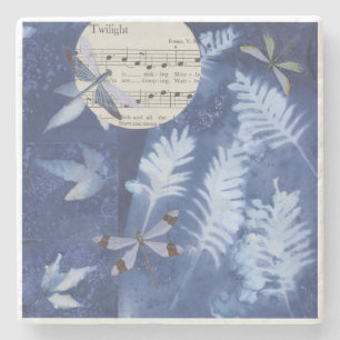 Magical Twilight Dance Dragonfly Cyanotype Stone Coaster