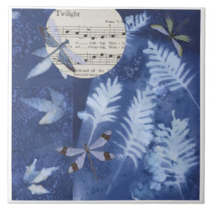 Magical Twilight Dance Dragonfly Cyanotype Tile