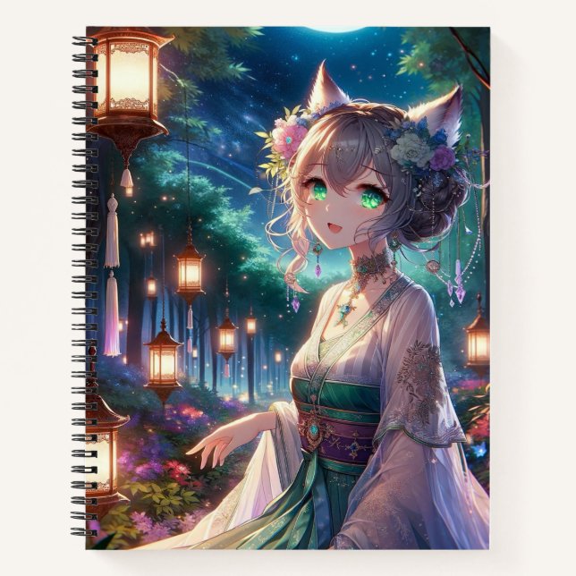 Magical Twilight Forest Anime Catgirl Work/School Notebook (Front)