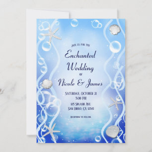 Magical Under The Sea Blue Fade Beach Wedding  Invitation