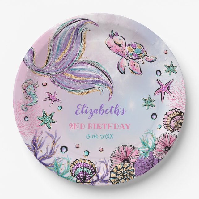 Magical Under the Sea Mermaid Tail Birthday Party Paper Plate (Front)