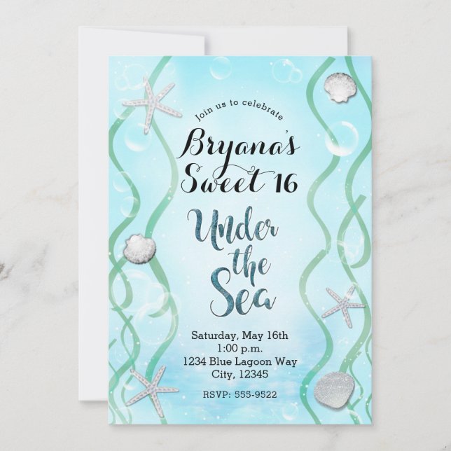 Magical Under The Sea Soft Blue Sweet 16 Birthday  Invitation (Front)