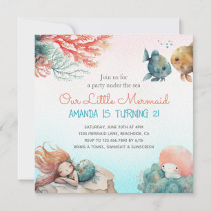 Magical Under The Sea Watercolor Girl  Invitation