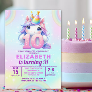 Magical Unicorn 10th Birthday for Girls Invitation