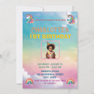 Magical Unicorn 1st Birthday Invitation 