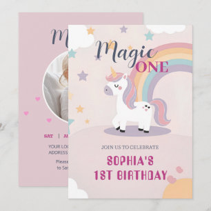 Magical Unicorn 1st Birthday Invitation