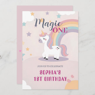 Magical Unicorn 1st Birthday Invitation