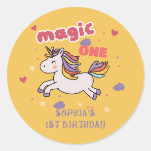 Magical Unicorn 1st Birthday Invitation Classic Round Sticker