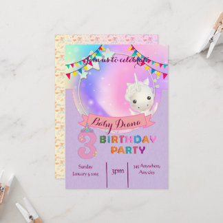 Magical Unicorn- 3rd Birthday Party Invitation