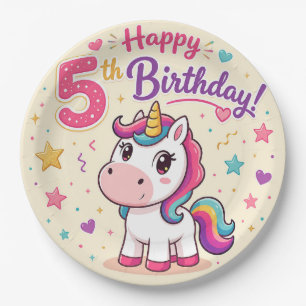 Magical Unicorn 5th Birthday Celebration Paper Plate
