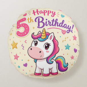 Magical Unicorn 5th Birthday Celebration Round Pillow