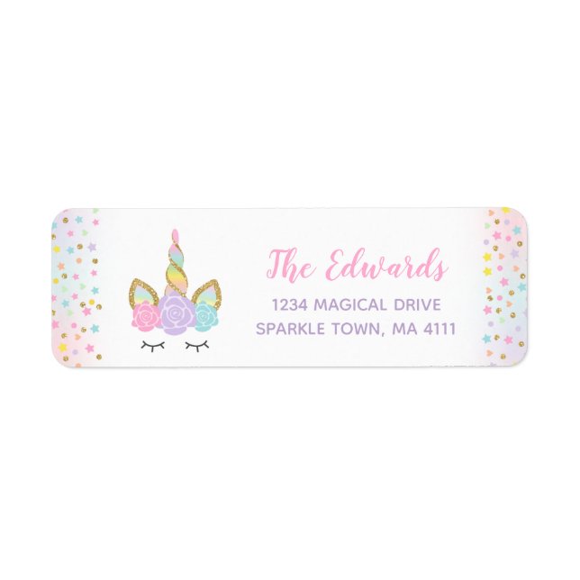 Magical Unicorn Address Labels Unicorn Party (Front)