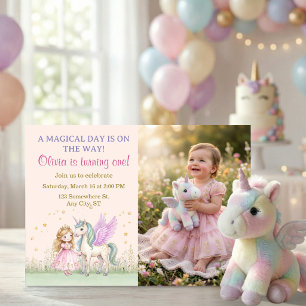 Magical Unicorn and Princess Photo Birthday Invitation
