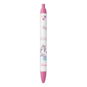Magical Unicorn And Rainbow Personalized  Black Ink Pen