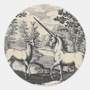 Magical Unicorn and Stag Classic Round Sticker