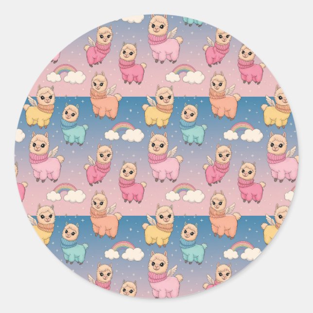 Magical Unicorn and Stars Pattern Design Classic Round Sticker (Front)