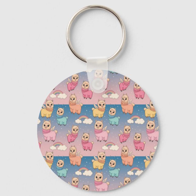 Magical Unicorn and Stars Pattern Design Keychain (Front)
