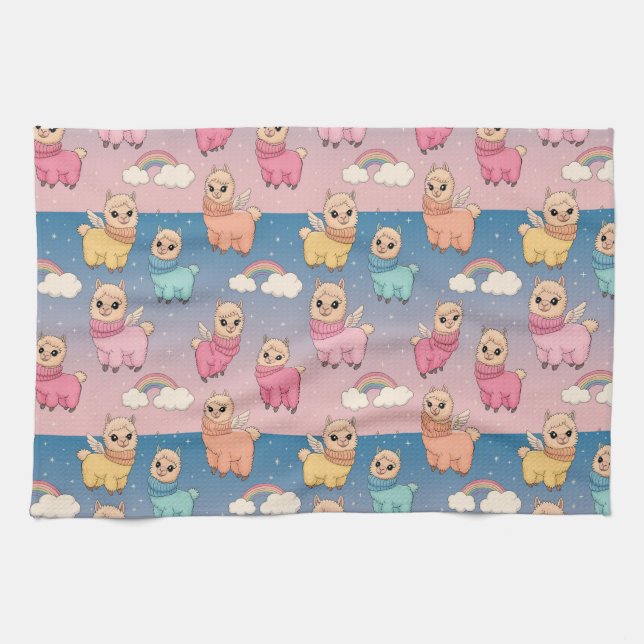 Magical Unicorn and Stars Pattern Design Kitchen Towel (Horizontal)