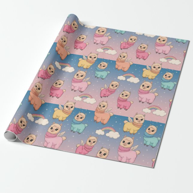 Magical Unicorn and Stars Pattern Design Wrapping Paper (Unrolled)