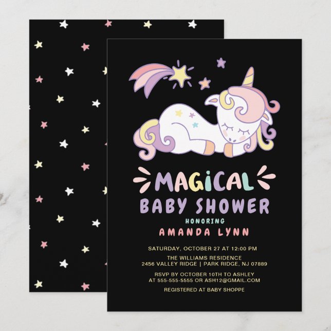 Magical Unicorn Baby Shower Invitation (Front/Back)