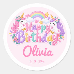 Magical Unicorn Birthday Classic Round Sticker