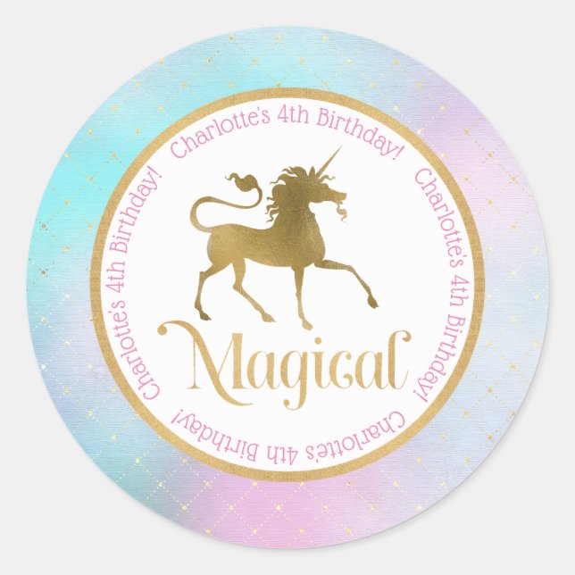 Magical Unicorn Birthday Classic Round Sticker (Front)