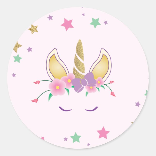 Magical Unicorn Birthday Decals Classic Round Sticker (Front)