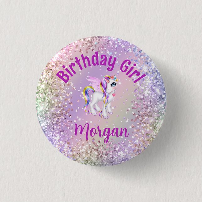 Magical Unicorn Birthday Girl 1 Inch Round Button (Front)