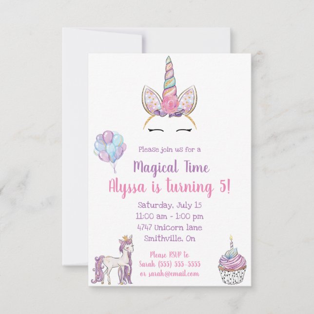 Magical Unicorn Birthday Invitation (Front)