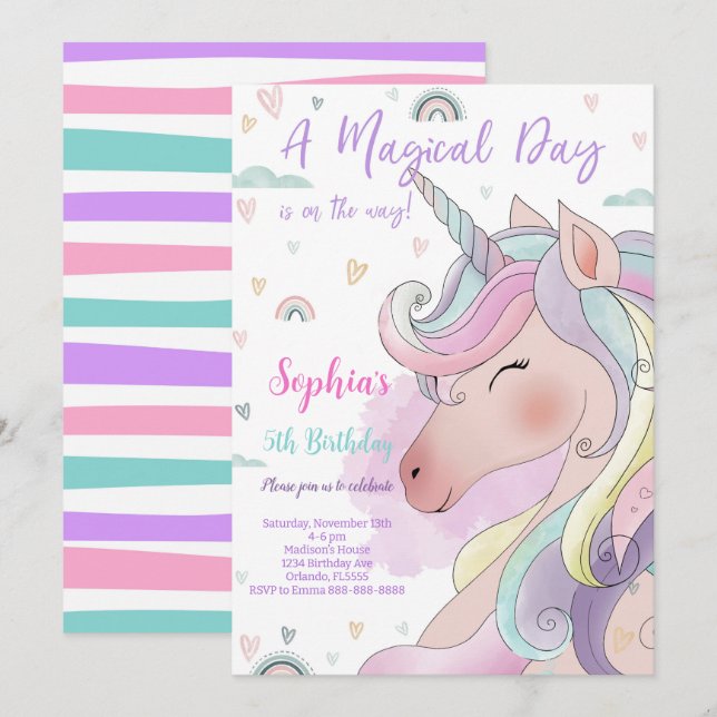 Magical Unicorn Birthday Invitation (Front/Back)