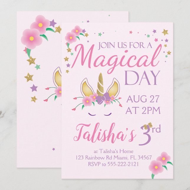 Magical Unicorn Birthday Invitation (Front/Back)