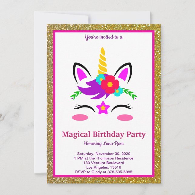 Magical Unicorn Birthday Invitation (Front)