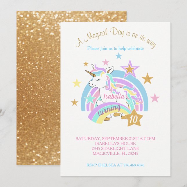 Magical Unicorn Birthday Invitation (Front/Back)