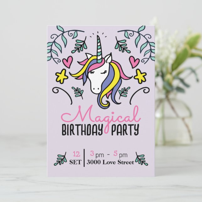 Magical Unicorn Birthday Invitation (Standing Front)