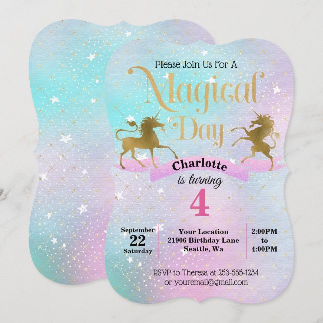 Magical Unicorn Birthday Invitation (Front/Back)