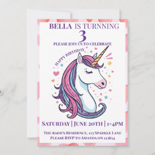 Magical Unicorn Birthday Invitation for Girls 