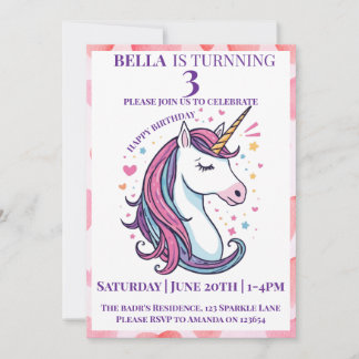 Magical Unicorn Birthday Invitation for Girls